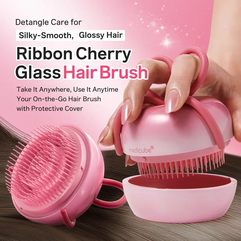 Ribbon Cherry Glass Hair Brush – Gentle Detangling Brush for Curly, Dry & Damaged Hair